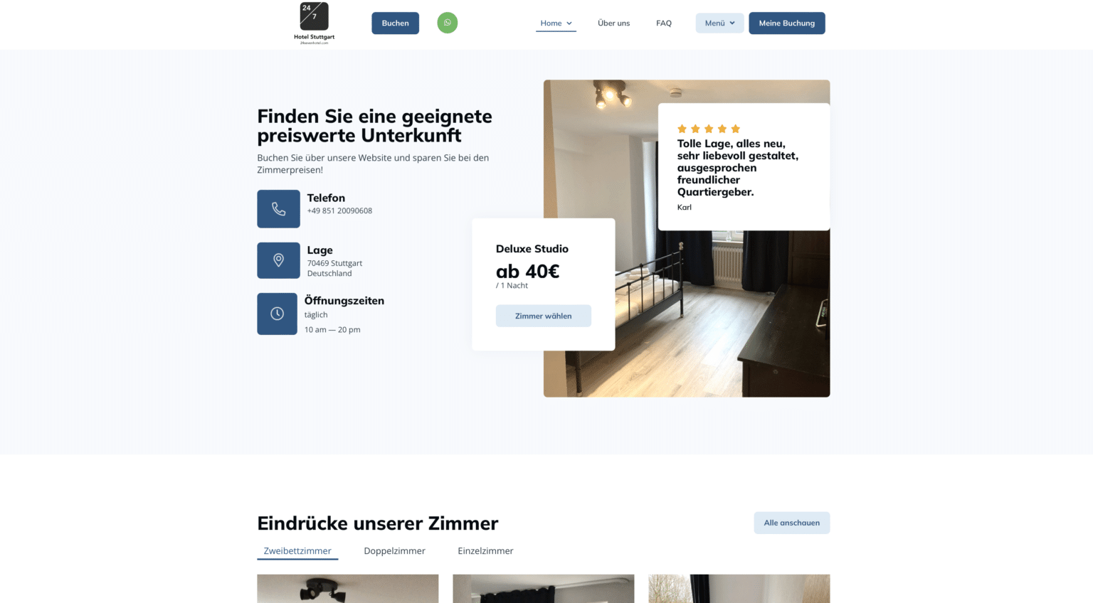 Web Agentur Cloud Portfolio: Website für ein Hotel in Stuttgart